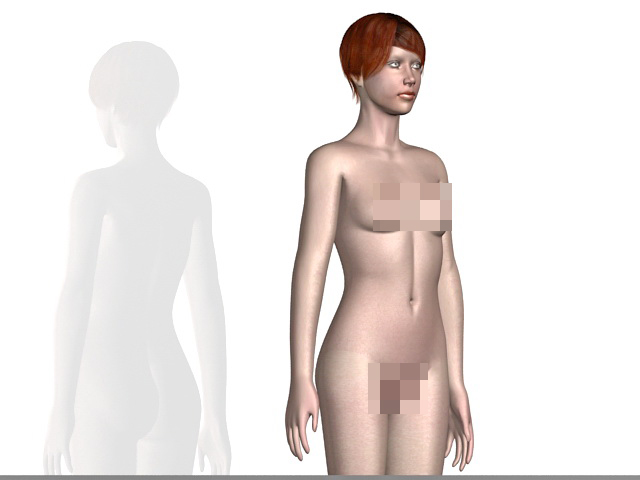 Naked human girl 3d rendering