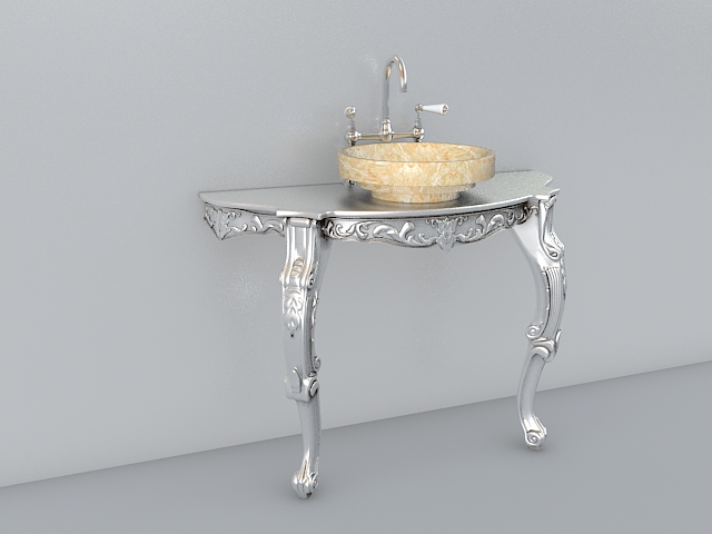 Vintage silver basin vanity 3d rendering