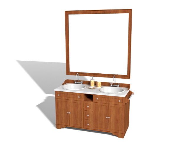 Wood bathroom vanity cabinets 3d rendering