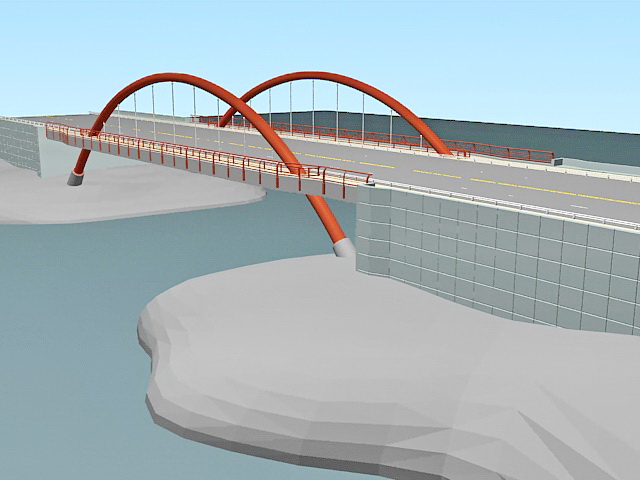 Tied arch bridge 3d rendering