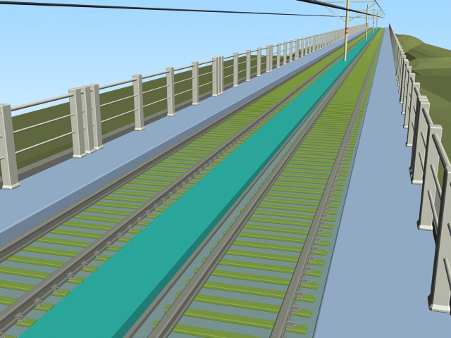 Double track railway bridge 3d rendering