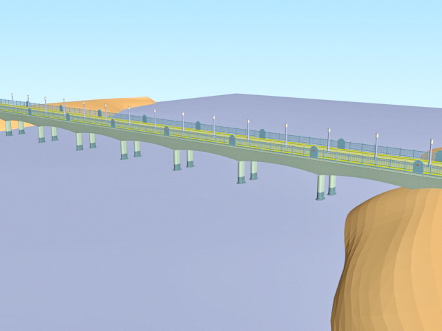 River bridge with streetlight 3d rendering