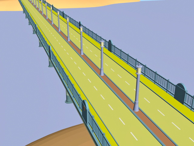 River bridge with streetlight 3d rendering