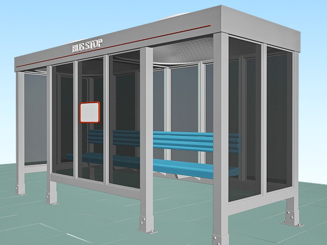 Glass bus stop shelter 3d rendering