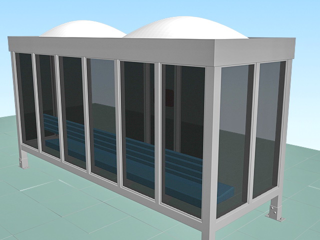 Glass bus stop shelter 3d rendering