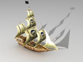 Wooden pirate ship 3d model preview