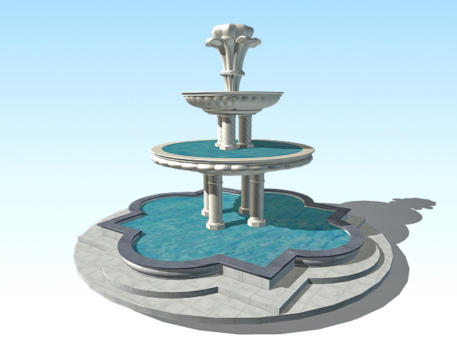 Large outdoor water fountain 3d rendering