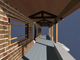 Chinese pergola covered walkway 3d preview
