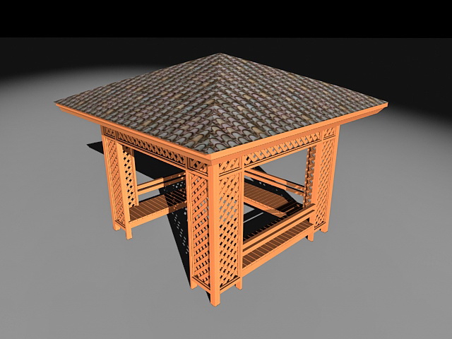 Trellis wooden gazebo 3d rendering