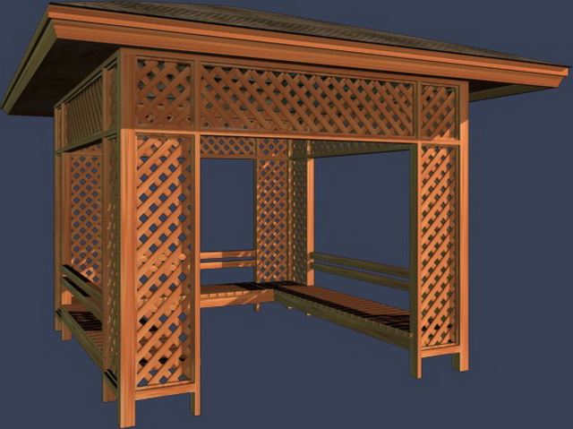 Trellis wooden gazebo 3d rendering