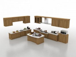 L-shaped kitchen with island 3d model preview