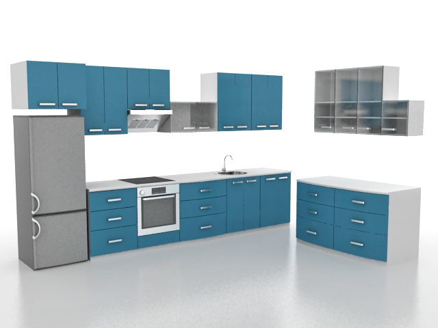 Small L-shaped kitchen design 3d rendering