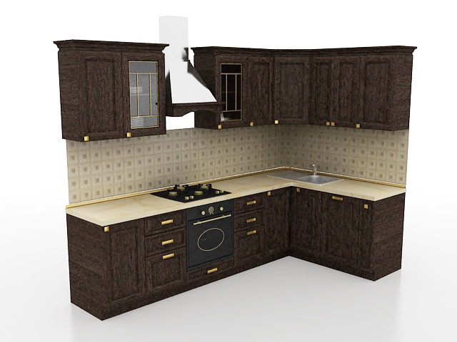 Small L kitchen design 3d rendering