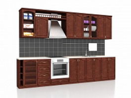 Straight kitchen cabinets design 3d model preview