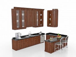 U-shaped kitchen with seating 3d model preview