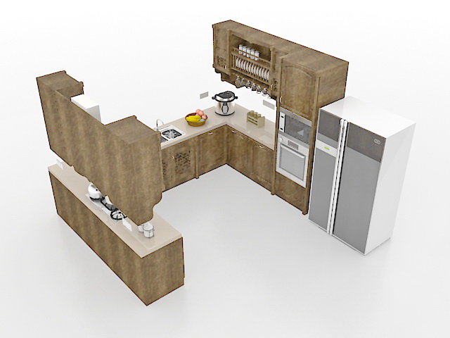 Small U-shaped kitchens 3d rendering