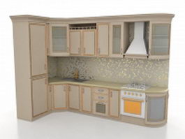 Small L-shaped kitchen designs 3d model preview