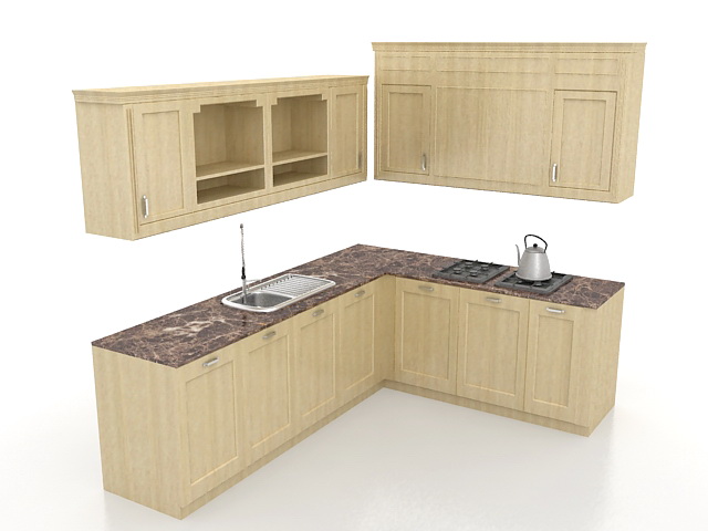 L kitchen cabinets design 3d rendering