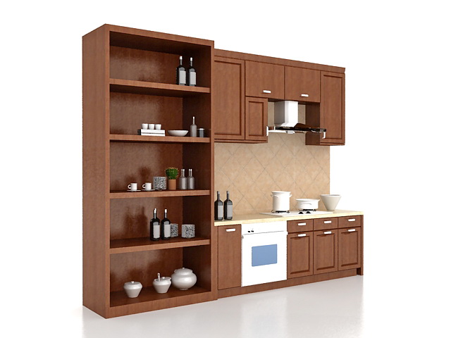 Straight modular kitchen 3d rendering