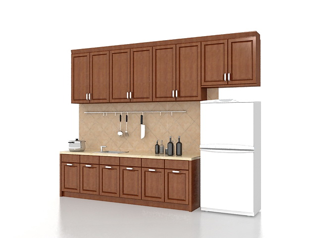 One wall kitchen design 3d rendering