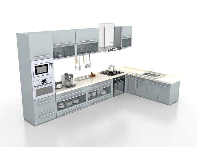 Gray kitchen cabinets design 3d rendering
