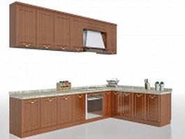 L-shaped kitchen design cabinet 3d preview