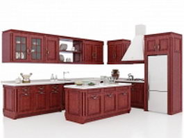 Vintage rustic kitchen cabinets design 3d model preview