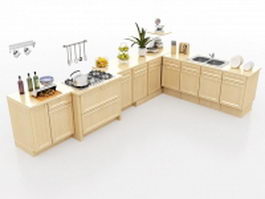 L-shaped kitchen floor cabinets 3d model preview