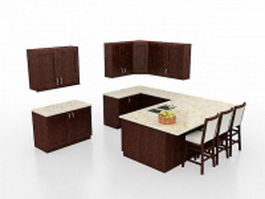 U shaped kitchen with bar 3d model preview