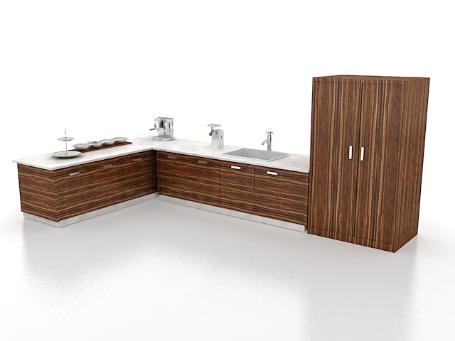 L kitchen with tall storage unit 3d rendering
