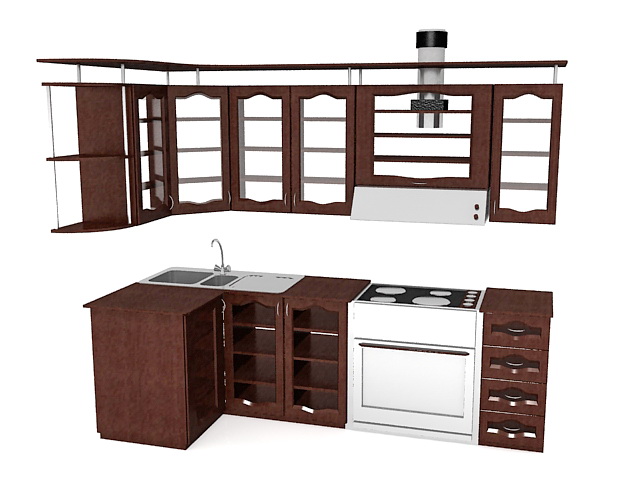 Small country kitchen design 3d rendering