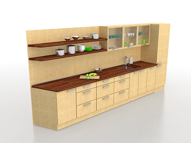One wall kitchen cabinets 3d rendering