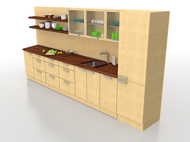 One wall kitchen cabinets 3d rendering