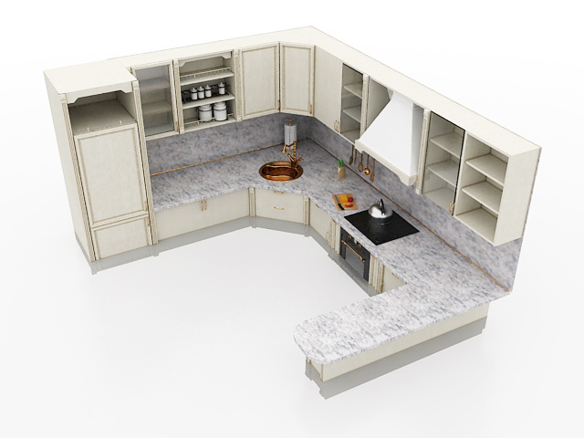 Grey stained kitchen cabinets 3d rendering