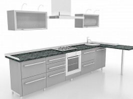 Gray kitchen cabinets with bar 3d preview