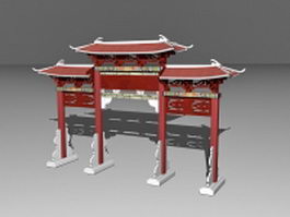 Chinese paifang memorial archway gate 3d model preview