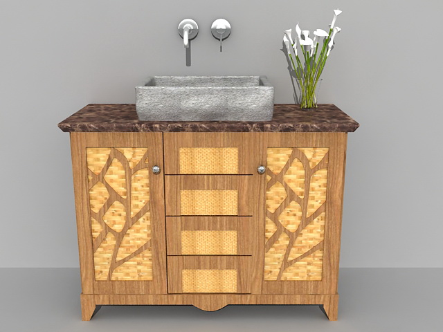 Rustic bathroom vanity cabinet 3d rendering