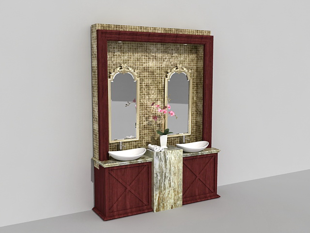 Vintage bathroom vanity with double sink 3d rendering