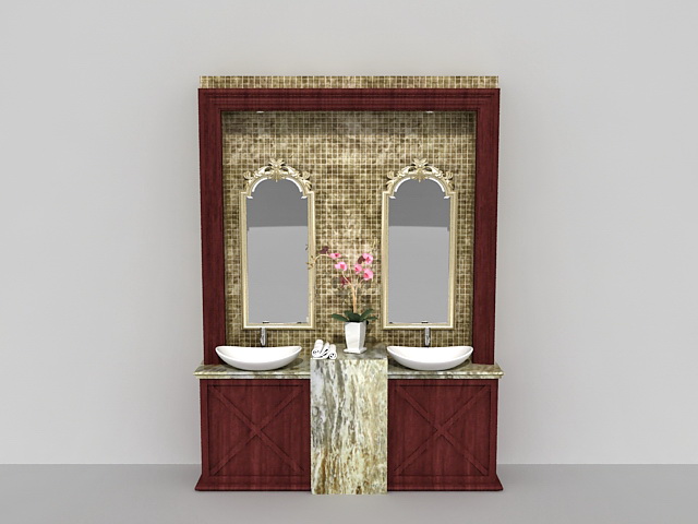Vintage bathroom vanity with double sink 3d rendering