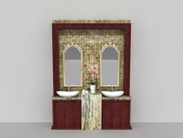 Vintage bathroom vanity with double sink 3d model preview