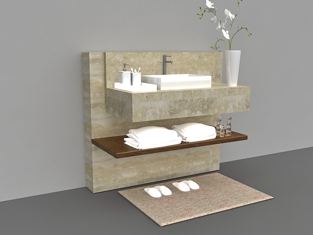 Marble bathroom vanity with sink 3d rendering