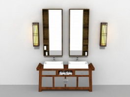Antique bathroom vanity with mirror and light fixtures 3d preview