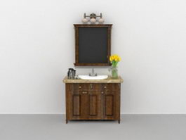 Vintage bathroom vanity with wall mirror 3d model preview