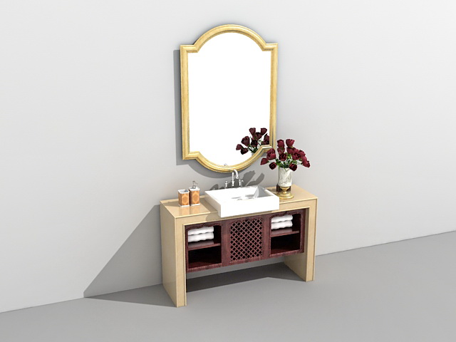 Single bathroom vanity with vessel sink 3d rendering