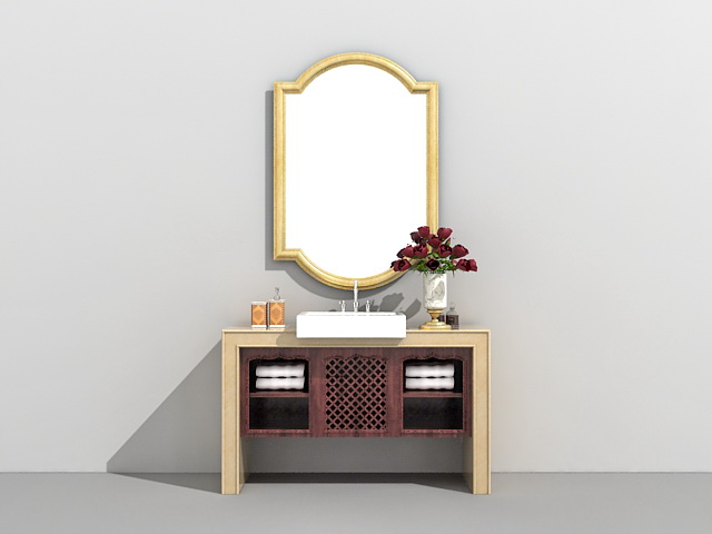Single bathroom vanity with vessel sink 3d rendering