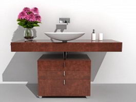 Wood bathroom vanity with vessel sink 3d preview