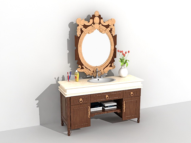 Vintage bathroom vanity furniture 3d rendering
