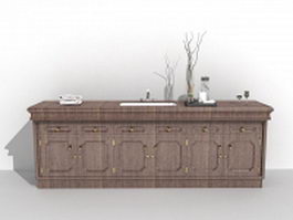 Retro wood bathroom vanity 3d model preview