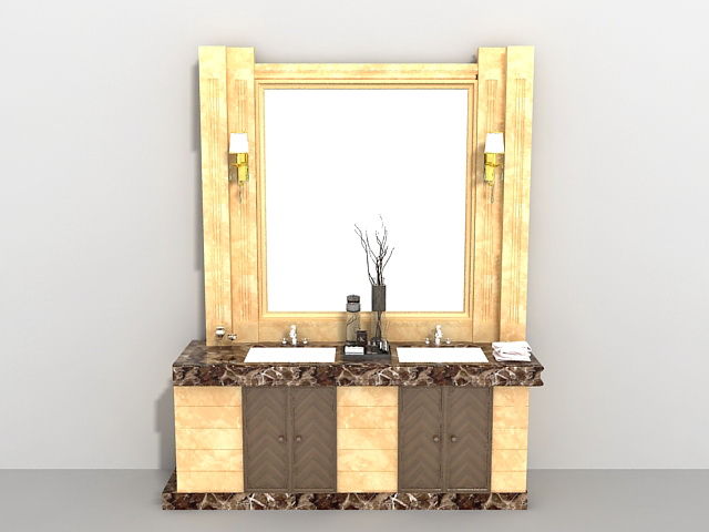 Yellow bathroom vanity 3d rendering