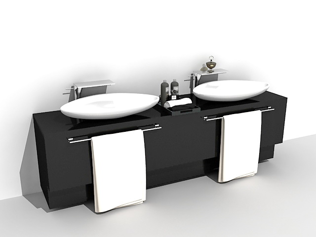 Black bathroom vanity with sink 3d rendering